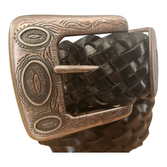 Vintage 90s Donna Katz Black Leather Braided Belt Women Size Large - Picture 2 of 4